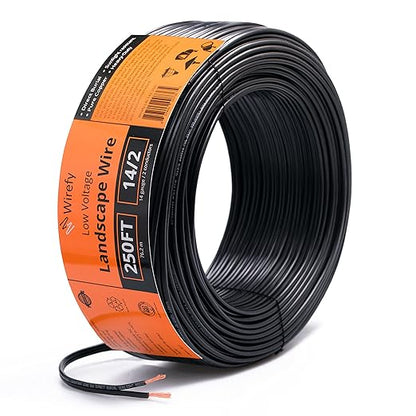 Wirefy 14/2 Low Voltage Landscape Wire 250 ft | Low Voltage Landscape Lighting Wire | Pure Copper | Outdoor Direct Burial | 14-Gauge 2-Conductor 250 Feet | UL Listed
