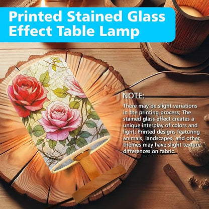 Rose Table Lamp LED 3-Color Pressed Bedside, Rose Shade Lamp with Wood Base for Bedroom Living Room Desk Office