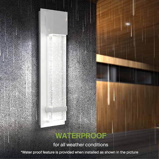 ASD LED 18" Bubble Glass Wall Light Fixture, Outdoor & Indoor Seeded Sconce | 3CCT, Waterproof, Dimmable, ETL Listed | 12W 500LM 3000-5000K 120V | Exterior Lantern, Porch Lighting | White, 2 Pack
