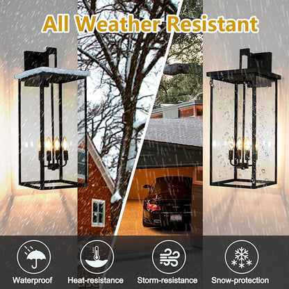 30" Extra Large Outdoor Wall Lights Exterior Wall Sconce,Black Outdoor Garage Lights,Modern Exterior Light Fixtures,Waterproof Outdoor Porch Lights for House,Front Door Light Fixture E12 Base