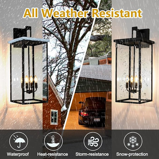 30" Extra Large Outdoor Wall Lights Exterior Wall Sconce,Black Outdoor Garage Lights,Modern Exterior Light Fixtures,Waterproof Outdoor Porch Lights for House,Front Door Light Fixture E12 Base