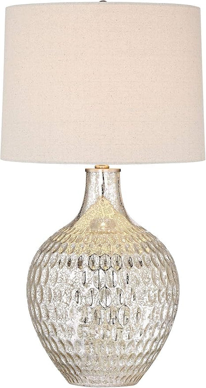 360 Lighting Waylon Modern 3-Way Table Lamp 28" Tall with Table Top Dimmer Mercury Glass Dimpled Textured Off White Drum Shade for Bedroom Living Room House Home Bedside Nightstand
