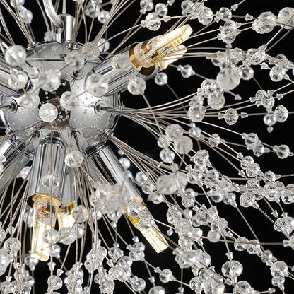 Modern Small Chandelier, 8 Lights Chrome Firework Chandelier, Dandelion Crystal Chandeliers for Entryway, Sputnik Pendant Light Fixture for Dining Room