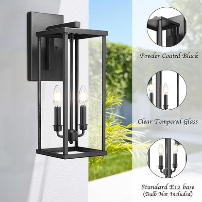 Bestshared Outdoor Wall Sconce Lights, 20 Inch Tall Exterior Wall Lighting Fixtures with Clear Glass, Anti-Rust Modern Black Outside Lantern Lamp for House Front Porch Patio (Black, 20"-1 Pack)