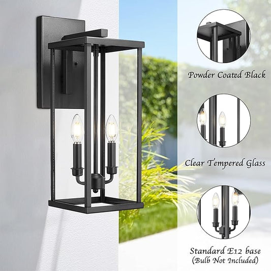 Bestshared Outdoor Wall Sconce Lights, 20 Inch Tall Exterior Wall Lighting Fixtures with Clear Glass, Anti-Rust Modern Black Outside Lantern Lamp for House Front Porch Patio (Black, 20"-1 Pack)