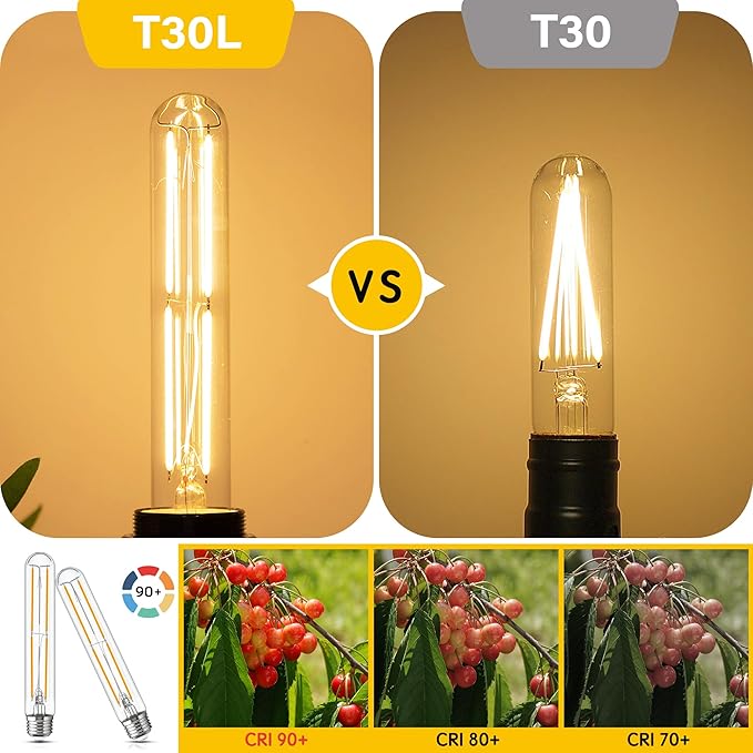 Tubular Light Bulb 7.3 Inch Dimmable T10 LED Bulb E26 6W 60 Watts Edison Bulbs 2700K Solf White,185mm Long for Wall Sconces, Pendant, Livingroom, 4-Pack