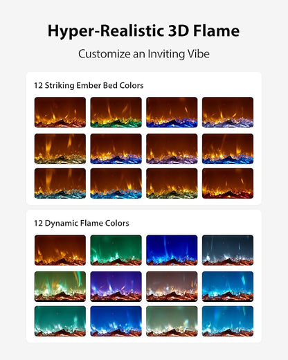 EUHOMY 72 Inch Electric Fireplace Wall Recessed and Wall Mounted with Adjustable Flame Color, Fireplace Heater with Remote Control, Linear Fireplace with Timer, Touch Screen, Log & Crystal, 750/1500W