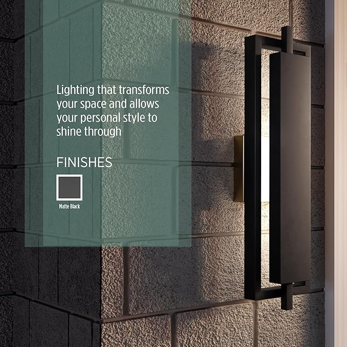 Quoizel Pointsett Outdoor Wall Lantern, 21 Inch Geometric Coastal Armour Matte Black Wall Sconce, Sleek Modern Light Fixture, Integrated LED, Outside Lights for Patio, Porch, Front Door or Garage