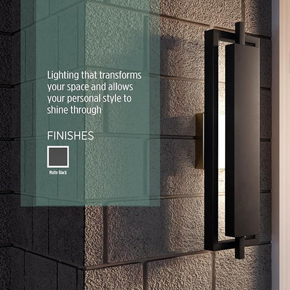 Quoizel Pointsett Outdoor Wall Lantern, 21 Inch Geometric Coastal Armour Matte Black Wall Sconce, Sleek Modern Light Fixture, Integrated LED, Outside Lights for Patio, Porch, Front Door or Garage