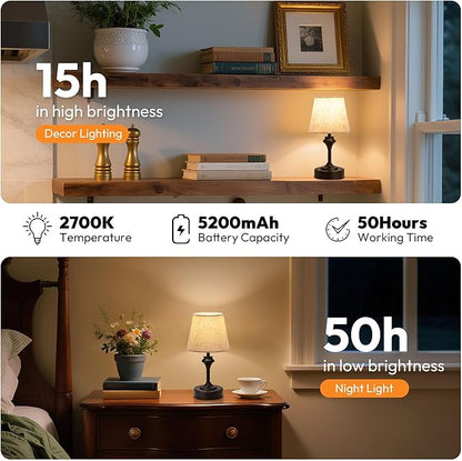 NIORSUN Portables Cordless Table Lamp, 10.2" Battery Operated Lamp, Bedside Table Lamp with Warm White Color,3 Way Dimmable Touch Desk Lamp for Bedroom Living Room Restaurant Black