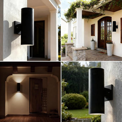 Modern Outdoor Wall Lights,Stainless Steel, 23W 3000K Integrated LED Cylinder Up Down Wall Sconce Porch Lighting IP65 Waterproof Patio Wall Light Fixture for House Porch Entryway