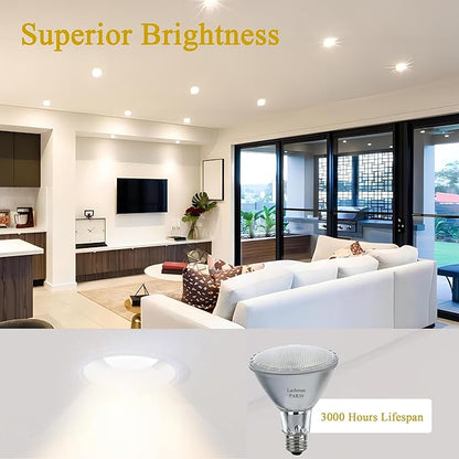 Par30 Long Neck Halogen Flood Light Bulbs 60W 120V 2700K Warm White Dimmable High Brightness, E26 Base, Great for Accent Lighting, Tracking, Recessed Bulb 6pcs