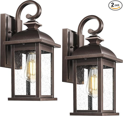 FEMILA 2-Pack Outdoor Wall Sconce Lights Oil Rubbed Bronze, 15" Exterior Outdoor Light Fixtures Wall Mount with Seeded Glass, for Front Porch Patio Garage, 4FD54B-2PK ORB