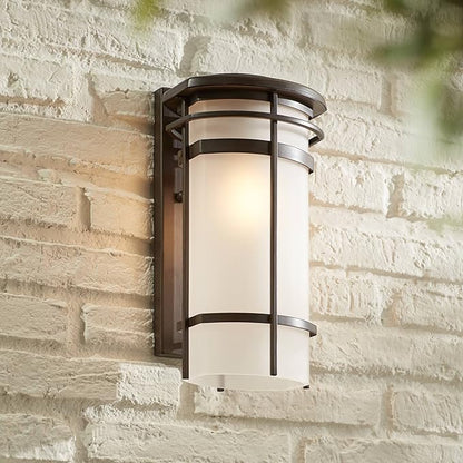 Possini Euro Design Theola Modern Outdoor Wall Light Fixture Bronze LED 12 3/4" Etched Glass Shade for Exterior Barn Deck House Porch Yard Patio Outside Garage Front Door Garden Home Roof Lawn