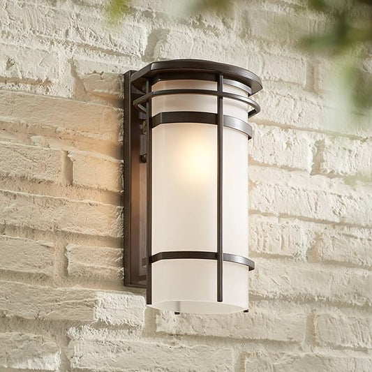 Possini Euro Design Theola Modern Outdoor Wall Light Fixture Bronze LED 12 3/4" Etched Glass Shade for Exterior Barn Deck House Porch Yard Patio Outside Garage Front Door Garden Home Roof Lawn
