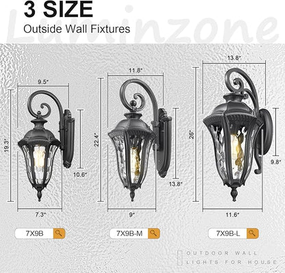 Outdoor Lights Fixtures Wall Mount, Outdoor Sconce Lighting Anti-Rust Exterior Porch Light Waterproof Aluminum Outside Lamp with Water Ripple Glass for Home Garden Patio Garage