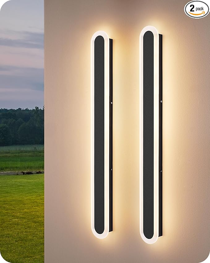 EDISHINE Upgraded 2 Pack 39.4" LED Outdoor Wall Light, Dimmable & 3 CCT, Linear Modern Exterior Lighting Fixtures, IP65 Waterproof, Oval Long Outside Wall Sconce for Garage, Porch