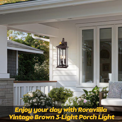 1-Pack 23” Dusk to Dawn Outdoor Light Fixture Oil Rubbed Bronze 3-Light, Extra Large Exterior Lighting Photocell Sensor Outside Wall Lantern for House Brown Porch Garage Light, E12