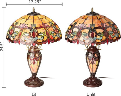 RIVER OF GOODS 24.5" H Victorian Amber Dome Shade Double Lit Tiffany-Style Stained Glass Table Lamp
