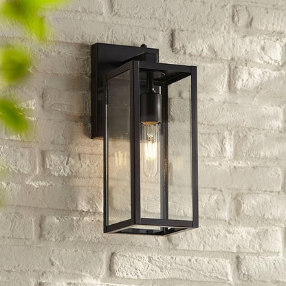 John Timberland Titan Modern Outdoor Wall Light Fixtures Set of 2 Mystic Black Rectangular Box Frame Dusk to Dawn 14" Clear Glass Panels for Post Exterior Barn Deck House Porch Yard Patio