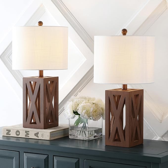 JONATHAN Y JYL1062A-SET2 Stewart 21.5" Wood LED Table Lamp Farmhouse, French Country, Rustic, Bohemian, Bedroom, Living Room, Office, College, Bookcase, Brown (Set of 2)