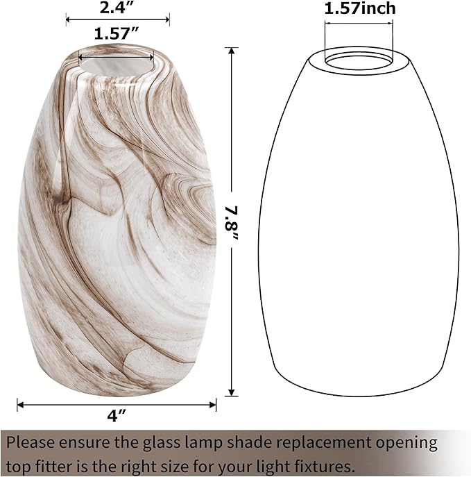 GO&SO Honey-Bronze Gradient Flow Pendant Light Shade, 7.8"H Oval Fixture, 1.57" Fitter, 3 Pack Kitchen Pendant Lighting Over Island -Hand-Blown Fluid Line Texture,for Chandelier Replacement Shades Set