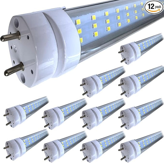 12-Pack 4FT LED T8 Type A+B Tube Lights, 30W(80W Equivalent), 4000LM, 6000K, Single or Double End Powered, Ballast Bypass, 4 Foot T10 T12 Fluorescent Bulbs Replacement, Clear