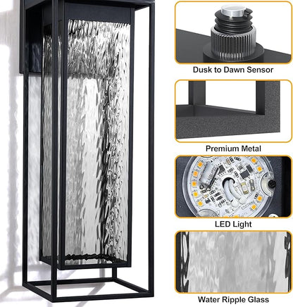 28INCH Giant LED Porch Lights Outdoor, Black Dusk to Dawn Outdoor Lighting, Waterproof Exterior Wall Mount Lantern Sconce, Outside Wall Light for House Doorway Front Door