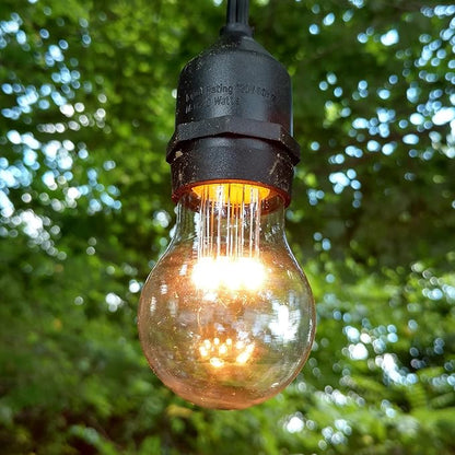 Hometown Evolution, Inc. E26 Commercial String Lights with 16 Gauge Wire (100 Foot 50 Socket, A15 LED 9 Diode 1 Watt Bulbs)