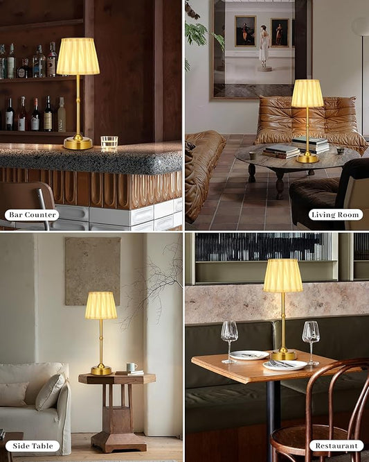 Cordless Battery Operated Table lamp Set of 2, 6000mAh Rechargeable Small Bedside Lamp, Gold Desk Lamp for Living Room Dining Room, Bedroom, Bedside, Balcony