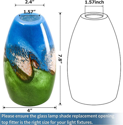 GO&SO 2 Pack Multi Color Glass Lamp Shade Oval Pendant Light Shade,Hand Blown Art Glass Cover Lamp Shade Replacement,Diamater 4", Height 7.8", Fitter 1.57", for Mini Pendant Lights for Kitchen Island