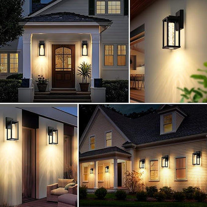 Brightever 2-Pack Outdoor Wall Lights Fixture, Exterior Waterproof 10W Matte Black Outdoor Wall Lanterns Sconces with Crystal Bubble Glass, Modern LED Outside Lights for House, Porch, Garage, Patio