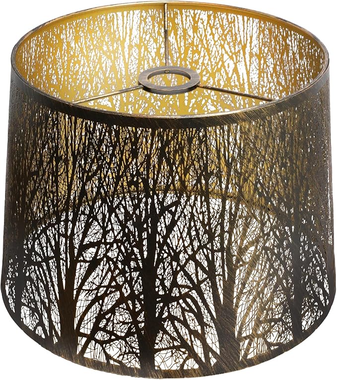 ALUCSET Large Lampshade, Etched Forest Pattern Antique Bronze and Gold Lamp Shade Replacement for Table Lamps and Bedside Lamp, Metal Drum Lampshades with size of 12×14×10", UNO Fitter