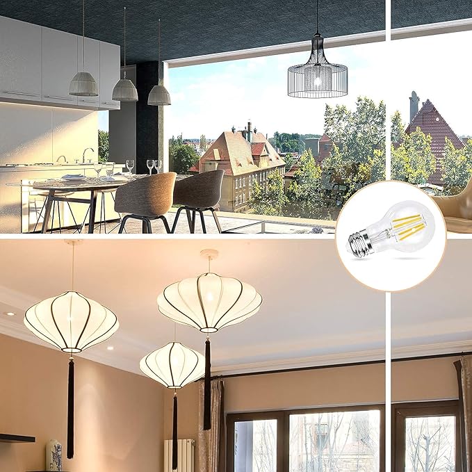 A19 E26 Base Dimmable Edison LED Bulb, 4W(40 Watt Equivalent) Stepless Dimming Light Bulbs 400lm, 3000K Soft Warm White, Vintage Clear Glass LED Filament Bulb for Home, Wall Sconce, Chandelier, 6 Pack