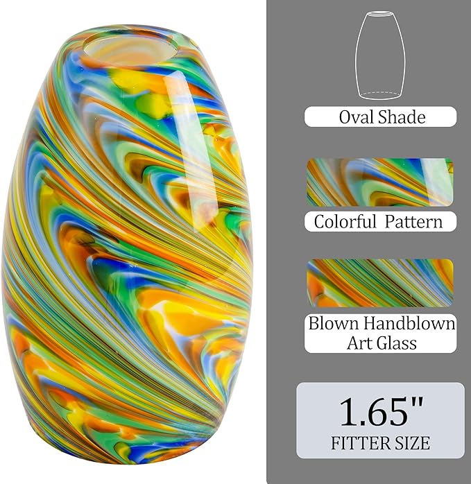 Glass Pendant Lamp Shade 4.72" Colorful Art Glass Chandeliers Cover 1-Pack Mini Oval Light Shade Replacement Shade Only Light Fixtures for Kitchen Island Dining Room,Foyer,Hallway