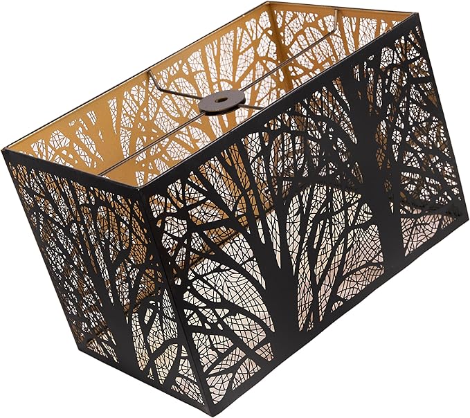 Large decorative spiderman Lamp Shade, Metal rectangular lamp shade,unique lamp shade,boho lamp shades for floor lamps,Etched Forest Tree Design, 6.8 x 12.5 x 8 inches, Black with Gold Interior