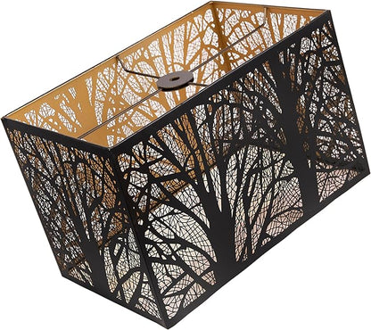 Large decorative spiderman Lamp Shade, Metal rectangular lamp shade,unique lamp shade,boho lamp shades for floor lamps,Etched Forest Tree Design, 6.8 x 12.5 x 8 inches, Black with Gold Interior