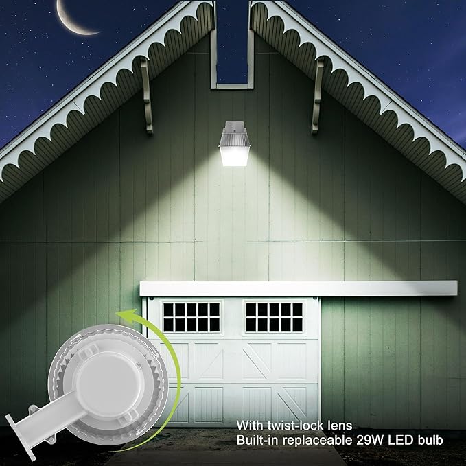 250W Equivalent Barn Light with 29W LED bulb Outdoor Dusk to Dawn Area and Flood Light with Photocell UL Listed LED Security Light for barn Garage Yard Warehouse 4000K 3300LM 120Vac Gray 2 Pack