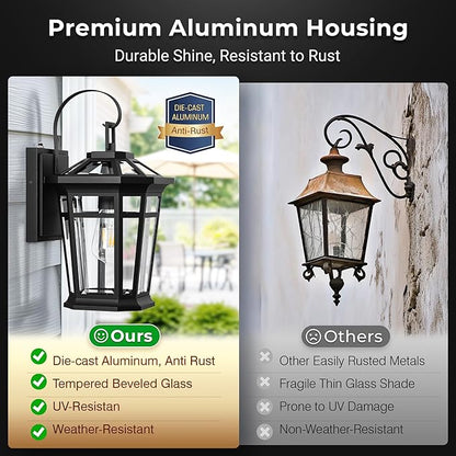 VIANIS Large Outdoor Light Fixture, Black Modern Dusk to Dawn Outside Lighting with Transparent Tempered Glass, Aluminum Waterproof and Anti-Rust Exterior Lighting Fixtures for Porch, Garden, Doorway
