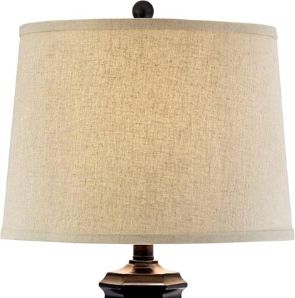 Regency Hill Country Cottage Tropical Natural Table Lamp 29" Tall Brown Woven Wicker Pattern Beige Linen Drum Shade Decor for Living Room Bedroom House Home Dining Office Reading Entryway