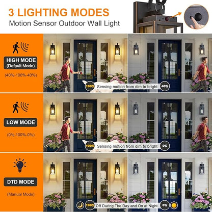 2 Packs Motion Sensor Outdoor Wall Lights, Modern Dusk to Dawn Exterior Lighting Fixture, Black Outdoor Wall Sconces Porch Light with Waterproof, Outside Farmhouse Wall Lantern for Front Door, Garage