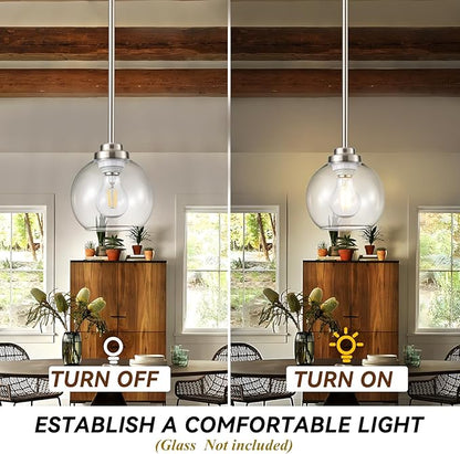 Globe Pendant Light Fixtures, Indoor Brushed Nickel Hanging Ceiling Lights with White Frosted Glass Shades, Adjustable Light for Kitchen Island Bedroom, 2 Pack