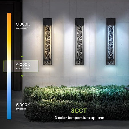 ASD LED 24" Bubble Glass Wall Light Fixture, Outdoor Dusk to Dawn Sconce | 3CCT, Waterproof, Photocell, ETL Listed | 12W 500LM 3000-5000K 120V | Exterior Lantern, Porch Lighting | Black, 2 Pack