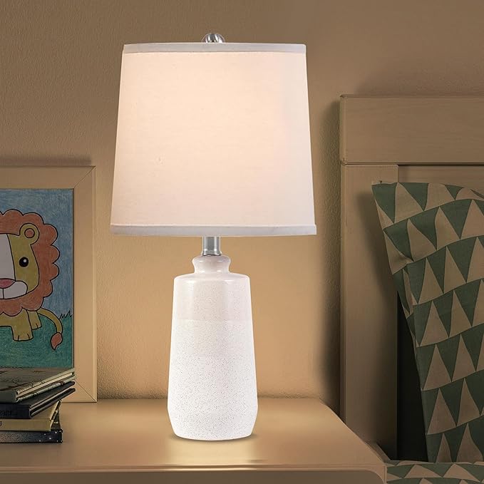 20.5" Ceramic Table Lamp Set of 2 for Bedrooms, White Lamps Set of 2 for Living Room, Minimalist Ceramic Lamps with White Barrel Lampshade, Matte White Ceramic Lamps for Nightstand