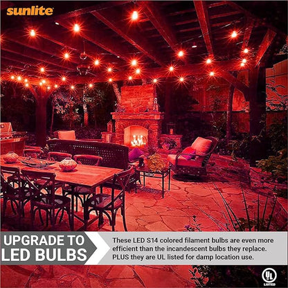 Sunlite LED S14 String Light Bulb, 2 Watts (25W Equivalent), Medium E26 Base, Party Decoration, Holiday Lighting, Transparent, Dimmable, UL Listed, Red, 6 Count
