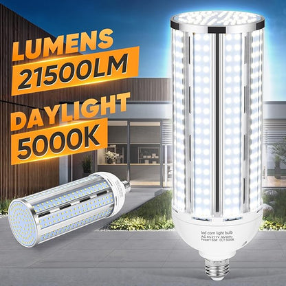 2 Pack 150W Corn LED Light Bulb Fanless,5000K Daylight(1500 Watt Equivalent) E26/E39 Large Mogul Base LED Cob Lamp 21,500LM for Outdoor Indoor Garage Warehouse Factory Workshop Street Backyard