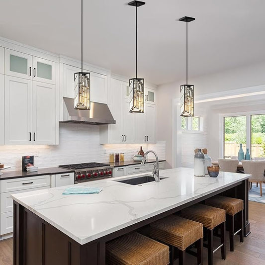 Black Pendant Lights Kitchen Island 1 Pack, Mini Crystal Chandeliers, Modern Pendant Lights Ceiling Lighting Fixtures for Kitchen Island, Dinning Room, Bedroom