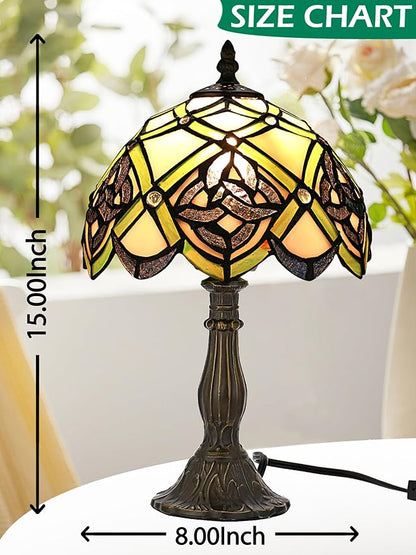 KY&BOSAM Irish Celtic Tiffany Table Lamp Shamrock Style Desk Lamp Stained Glass Night Light 14 Inch Tall 8 Inch Wide Shade Beside Lamp 1 Bulb Antique Zinc Base for Home Bedroom St Patrick's Day Decor