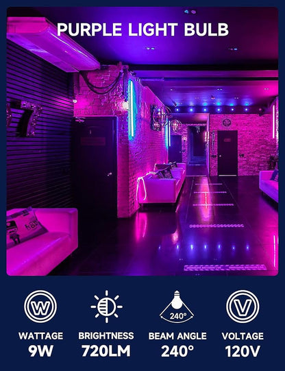 UNILAMP A19 Purple Light Bulb, 9W Equivalent 60Watt, Purple LED Bulb, LED Orange Colored Light Bulbs, E26 Base for Christmas Halloween, Party Decoration, Holiday Lighting, Non Dimmable, 4 Pack