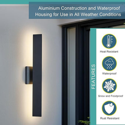 Modern Minimalist 20W LED Outdoor Wall Light, IP65 Waterproof, 1700 Lumens Warm White, Black Textured Aluminum & Frosted Glass, Wall-Mounted Porch Lights for Garage, Patio, Entryway